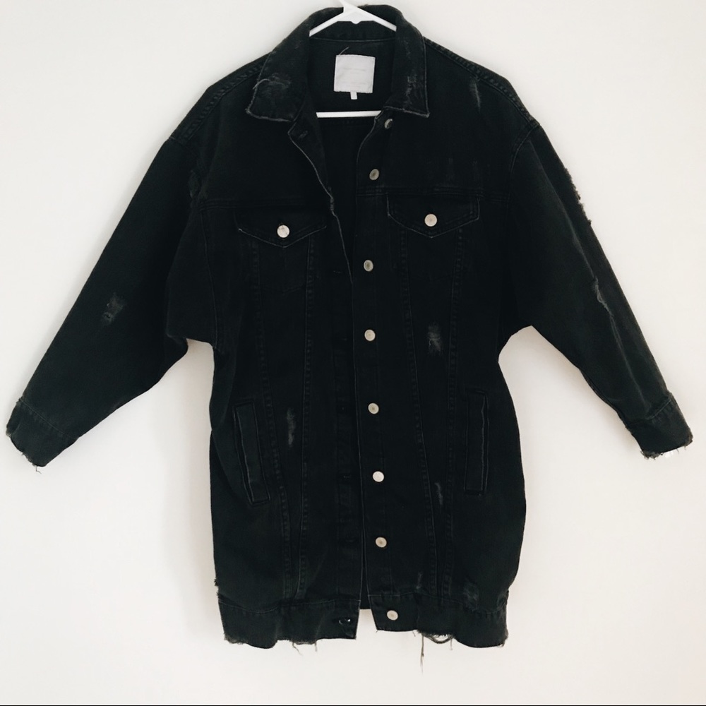 Zara Distressed Black Denim Jacket
